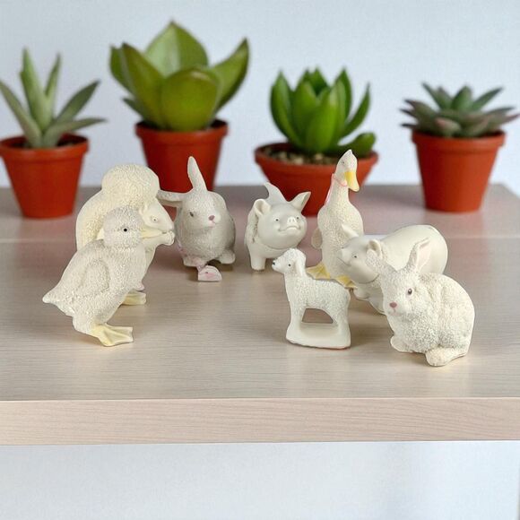 Vintage Dept 56 Annual Animal Bisque Figurines, Lot of 8, Pig, Duck, Rabbit - Picture 1 of 10